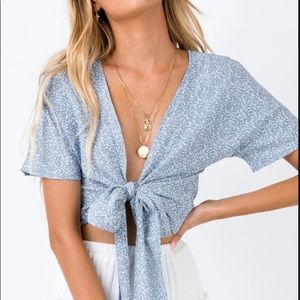 Princess Polly Blue Tie-Front Top